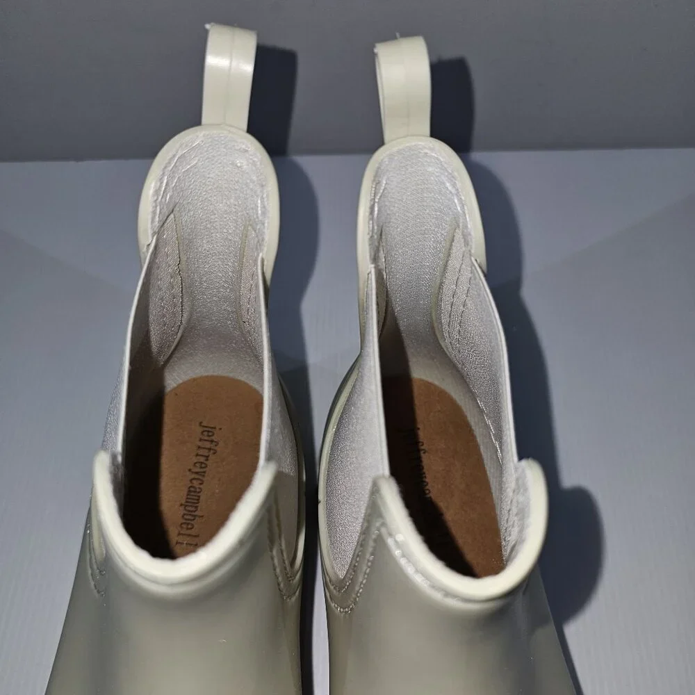 Jeffrey Campbell Play Pleu Rain Boot Womens 9 Cream Platform Chelsea Lug Sole